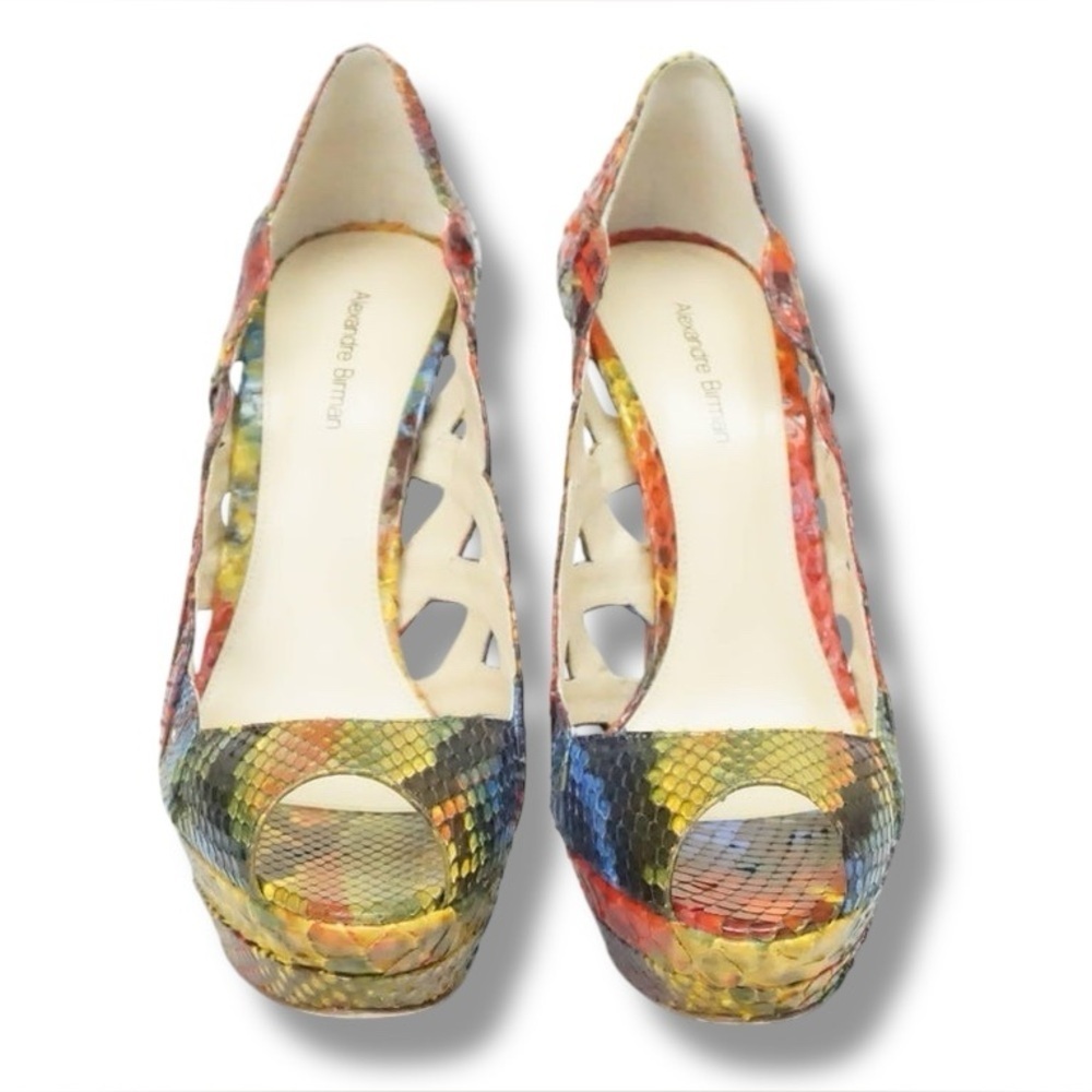 Alexandre Birman Multicolor Python Peeptoe Platfo… - image 2
